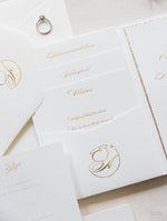 Luxury Classic Pocket fold with 4 inserts Wedding Invitation Suite with Gold Foil
