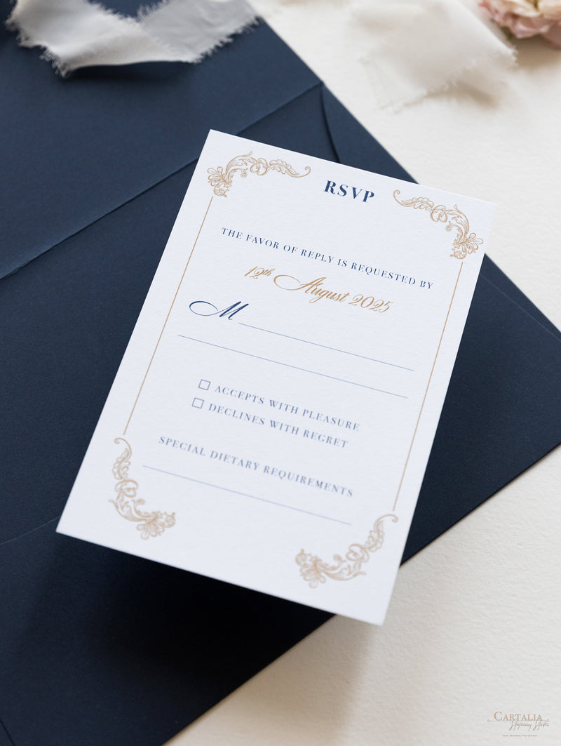 Luxury Navy & Gold Classic Pocket Suite with Gold Foil and Wedding with 3 inserts Tri Fold