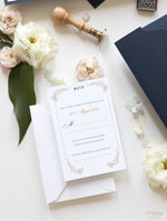 Luxury Navy & Gold Classic Pocket Suite with Gold Foil and Wedding with 3 inserts Tri Fold