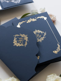 Luxury Navy & Gold Classic Pocket Suite avec papier d'or et mariage avec 3 inserts tri Fold