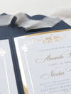 Luxury Navy & Gold Classic Pocket Suite with Gold Foil and Wedding with 3 inserts Tri Fold