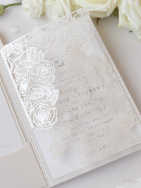 Pearl Foil Intricate Laser Cut Roses Suite with RSVP Card
