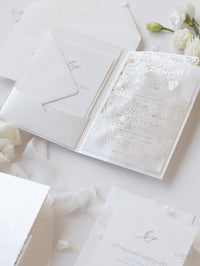 Pearl Foil Intricate Laser Cut Roses Suite with RSVP Card