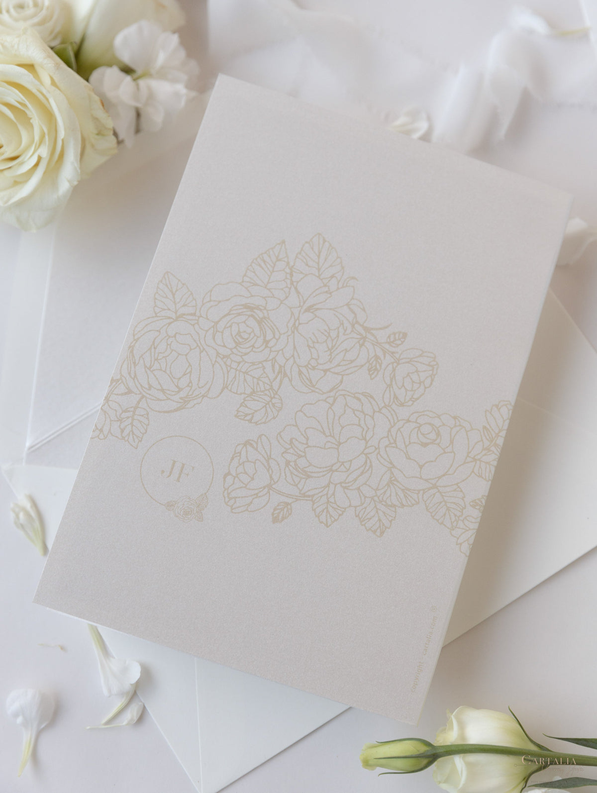 Pearl Foil Intricate Laser Cut Roses Suite with RSVP Card