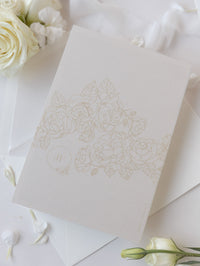 Pearl Foil Intricate Laser Cut Roses Suite with RSVP Card