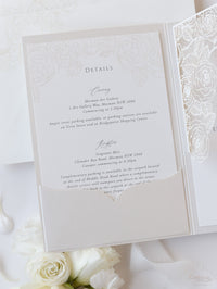 Pearl Foil Intricate Laser Cut Roses Suite with RSVP Card