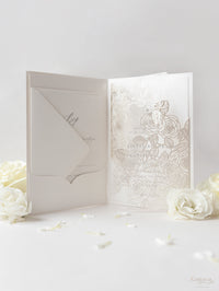 Pearl Foil Intricate Laser Cut Roses Suite with RSVP Card