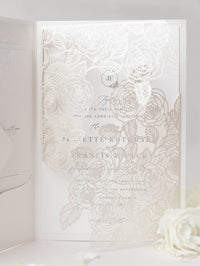 Pearl Foil Intricate Laser Cut Roses Suite with RSVP Card