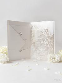 Pearl Foil Intricate Laser Cut Roses Suite with RSVP Card