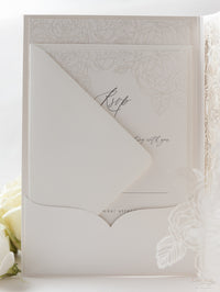 Pearl Foil Intricate Laser Cut Roses Suite with RSVP Card