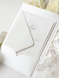 Pearl Foil Intricate Laser Cut Roses Suite with RSVP Card