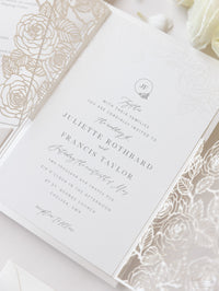 Pearl Foil Intricate Laser Cut Roses Suite with RSVP Card