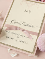 Order of Service Rose Pink Opulence Suite Gold Glitter with Ribbon