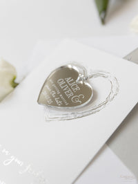 Feuille de ruban et miroir Enregistrer l'aimant de date dans la gravure en plexi avec carte et enveloppe