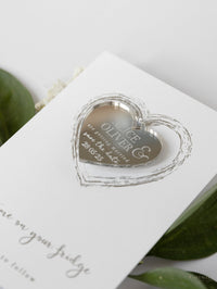 Silver Foil and Mirror Save the Date Magnet in Plexi Engraving with Card and Envelope