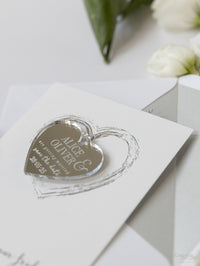 Feuille de ruban et miroir Enregistrer l'aimant de date dans la gravure en plexi avec carte et enveloppe