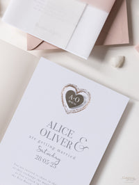 Plexi Heart Foil Mirror Day Invitation Pocket / Folder in Vellum Sleeve and RSVP card