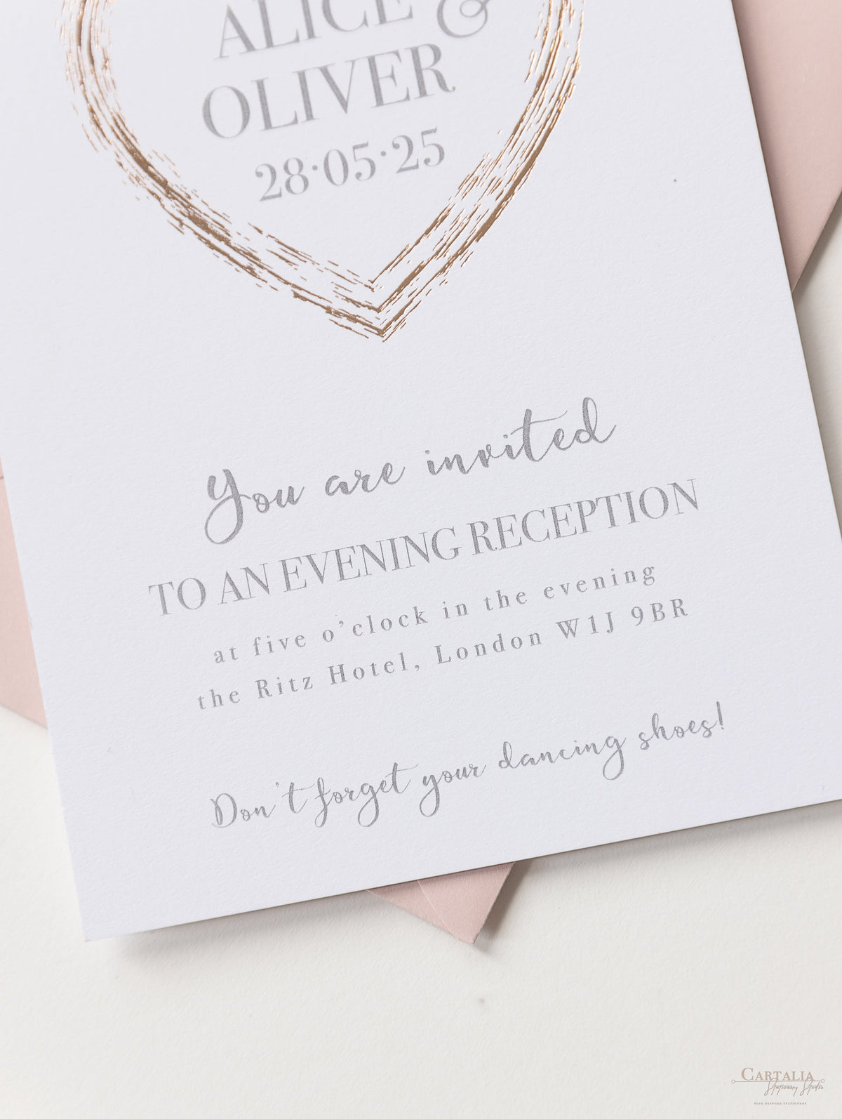 Plexi Heart matching Rose Gold Foil Evening Invitation