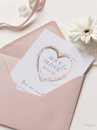 Plexi Heart matching Rose Gold Foil Evening Invitation