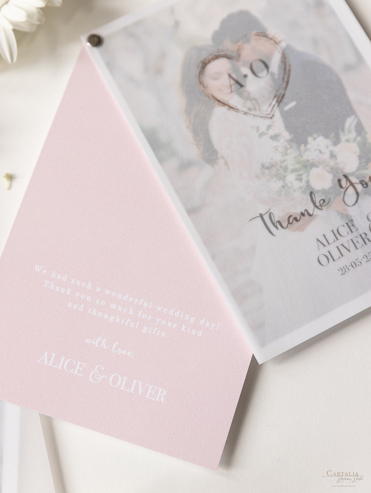 Thank you Card in Vellum with Rose Gold Accents with your Own Photo