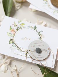 Floral Circle Round Save the Date with Plexi Mirror Magnet & Real Foil