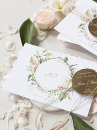 Floral Circle Round Save the Date with Plexi Mirror Magnet & Real Foil