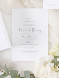 Vellum Day Invitation & RSVP │White Hydrangea Flowers & Greenery │ with Mirror Plexi