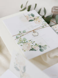 Invitation du Jour du vélin et RSVP │ Hortensia blanc Fleurs et verdure │ avec miroir plexi