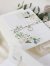 Vellum Day Invitation & RSVP │White Hydrangea Flowers & Greenery │ with Mirror Plexi