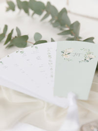 White Hortengea Wedding Petal Program Fan, Order of Day in Sage Green, Order of Service