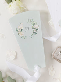 White Hydrangea Wedding Petal Program Fan, Order of Day in Sage Green, Order of Service