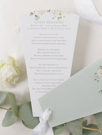 White Hortengea Wedding Petal Program Fan, Order of Day in Sage Green, Order of Service