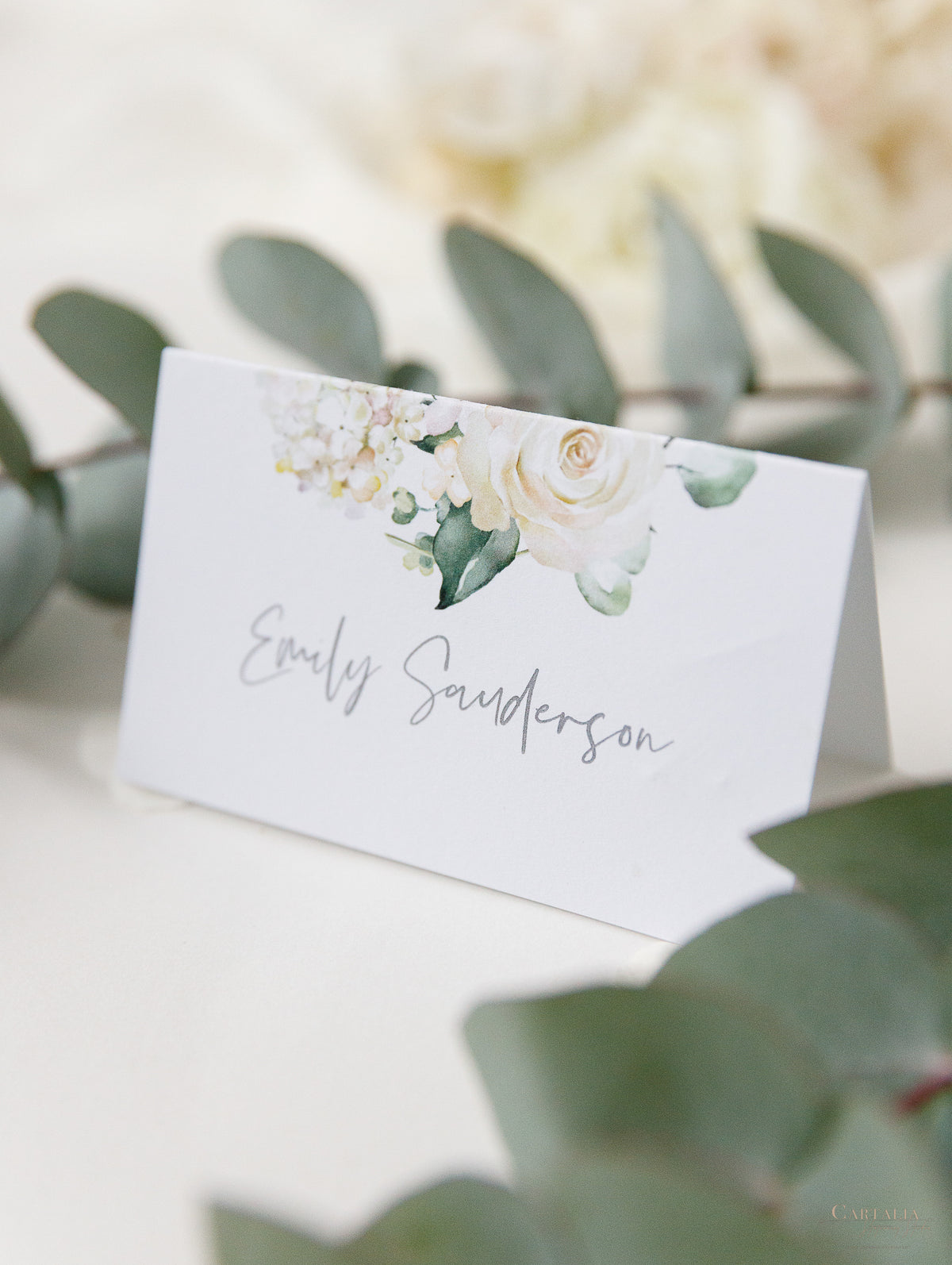 White Hydrangea Design Place Cards