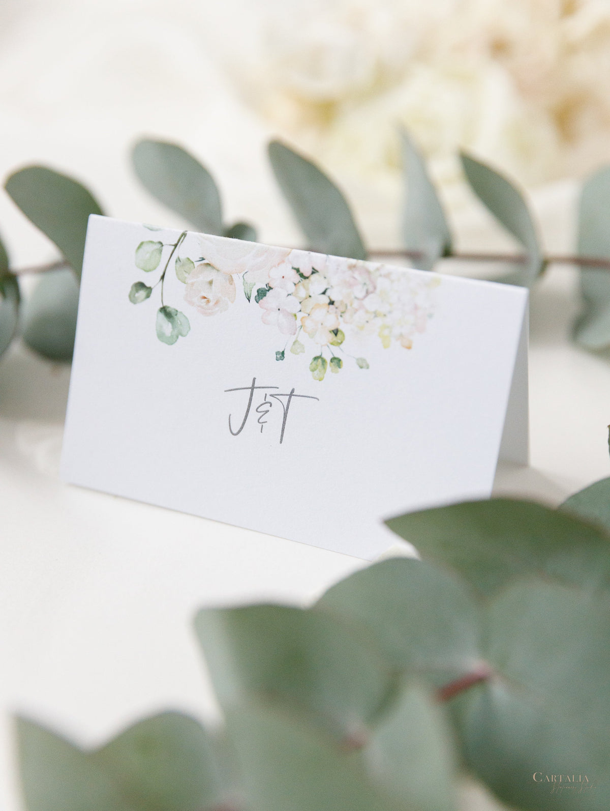 White Hydrangea Design Place Cards