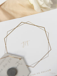 Miroir de plexi hexagone moderne enregistrer les aimants de date | Invitation de mariage | Or, argent