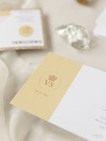 Luxury Glitter & Bow Passport Wedding Invitation in Champagne with Real Gold Foil