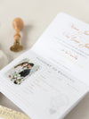 Luxury Glitter & Bow Passport Wedding Invitation in Champagne with Real Gold Foil
