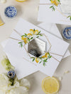 Segna la data al limone siciliano con specchio in plexi esagonale, calamita per matrimonio