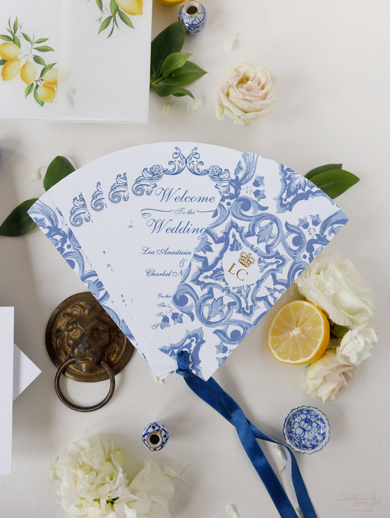 Ordine del giorno del matrimonio di destinazione, ordine del servizio con limoni e piastrelle siciliane