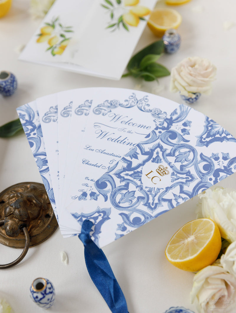 Ordine del giorno del matrimonio di destinazione, ordine del servizio con limoni e piastrelle siciliane