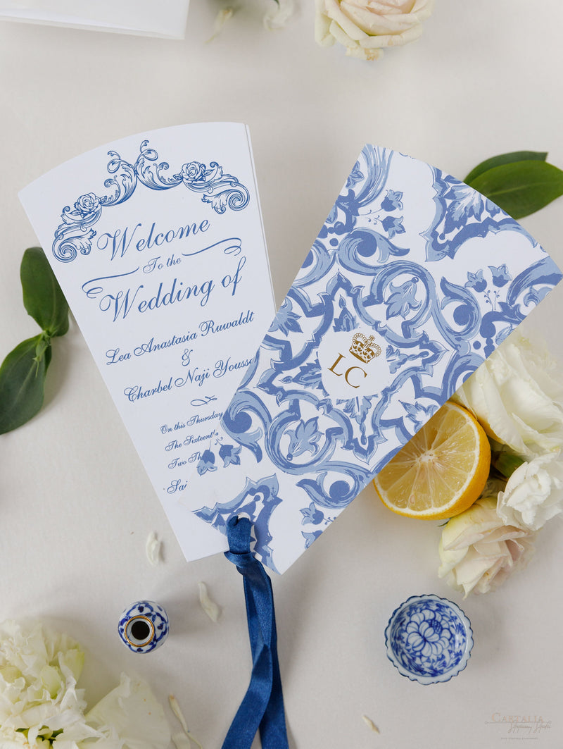 Ordine del giorno del matrimonio di destinazione, ordine del servizio con limoni e piastrelle siciliane