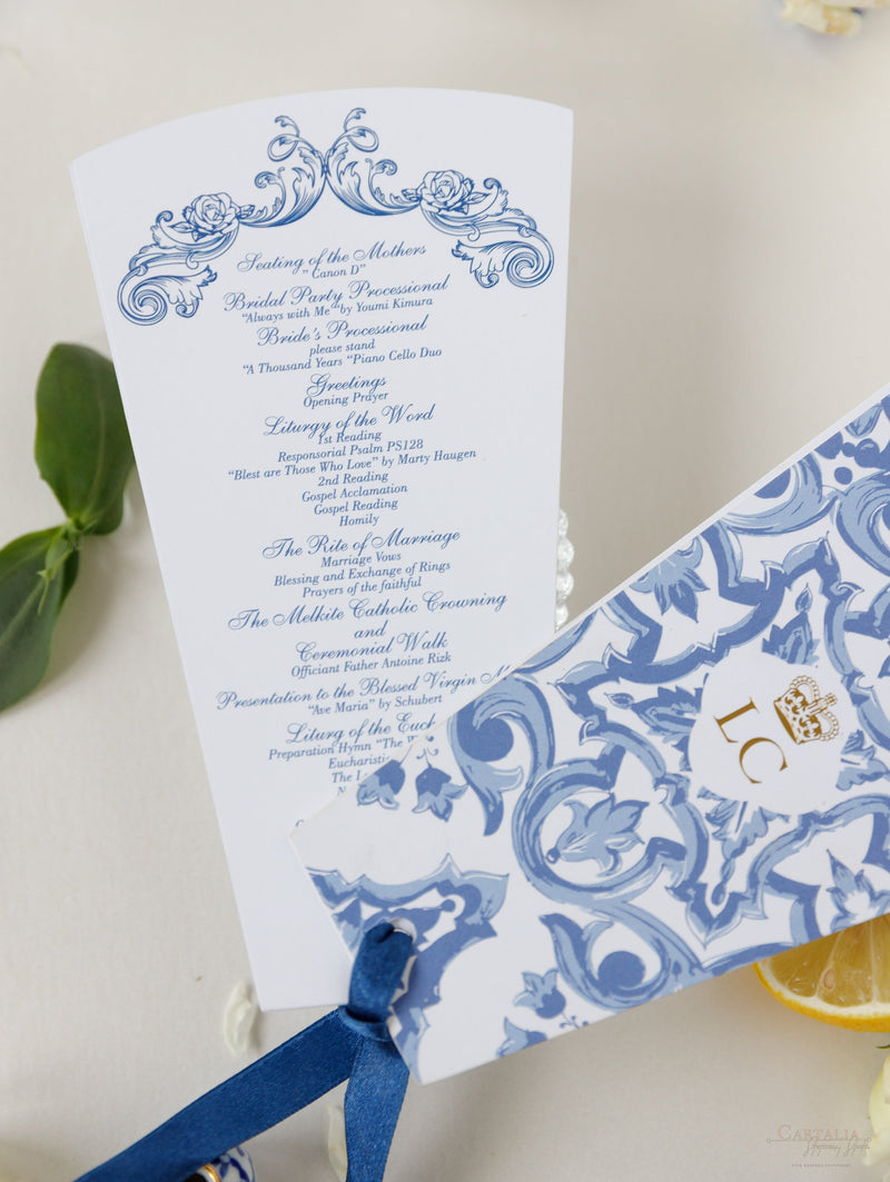 Ordine del giorno del matrimonio di destinazione, ordine del servizio con limoni e piastrelle siciliane