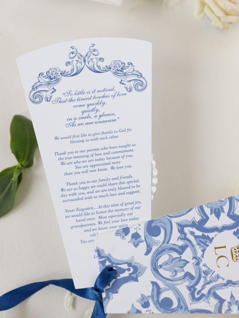 Ordine del giorno del matrimonio di destinazione, ordine del servizio con limoni e piastrelle siciliane