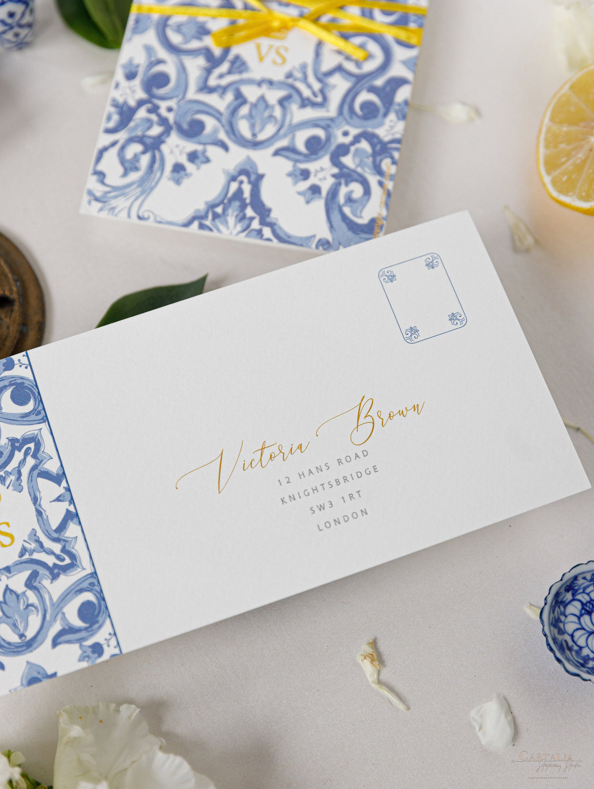 Luxury Destination Wedding Passport with Lemons and Sicilian Tiles, Italy