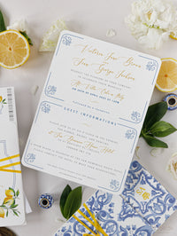 Luxury Destination Wedding Passport with Lemons and Sicilian Tiles, Italy