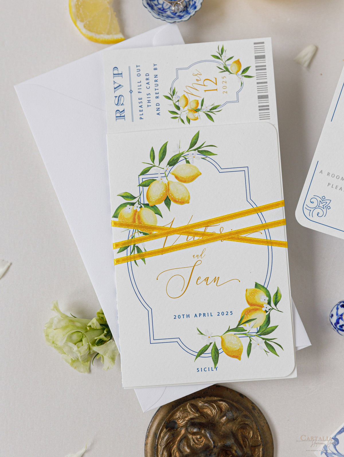 Luxury Destination Wedding Passport with Lemons and Sicilian Tiles, Italy