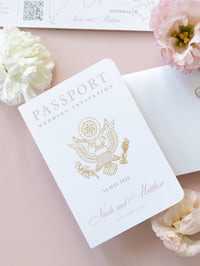 Folder d'invitation de passeport de mariage: portefeuille de luxe et invitation à passeport en blush et or
