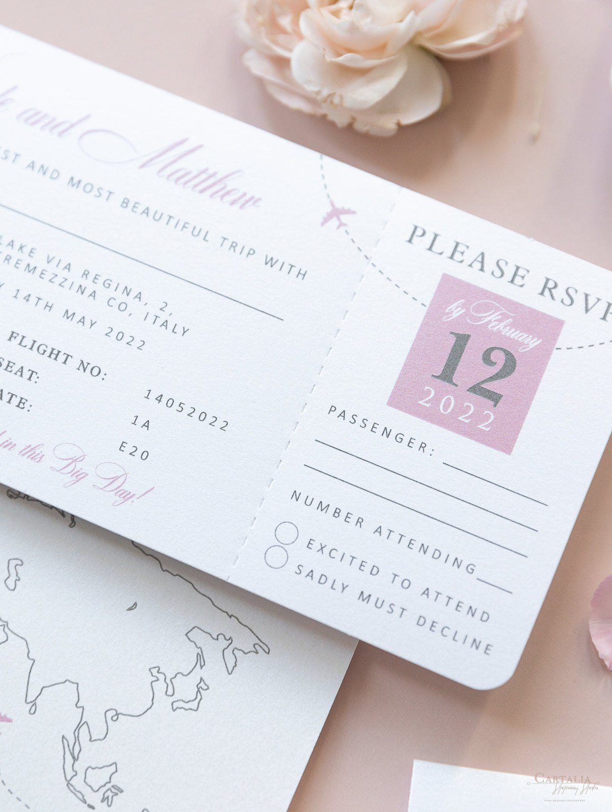 Folder d'invitation de passeport de mariage: portefeuille de luxe et invitation à passeport en blush et or