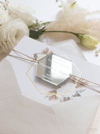 Pampas Rustic Beige Save the Date con magnete esagonale in plexi specchio dorato