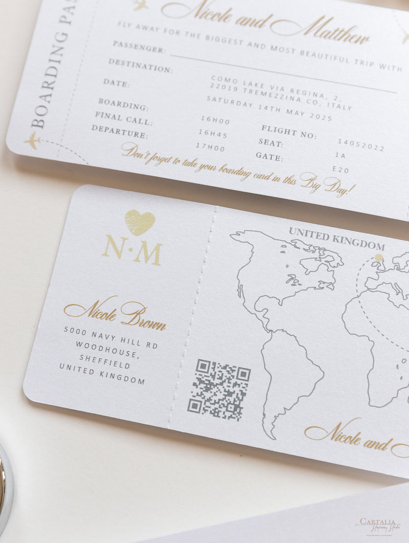 FOLDER Portafoglio da viaggio: invito per passaporto di nozze d'oro di lusso in tasca e tag per specchio